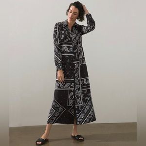 Chico’s Paisley Maxi Dress Black Bandana Print Chicos Size 3 Size 16 New